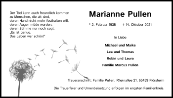 Anzeige von Marianne Pullen von Kölner Stadt-Anzeiger / Kölnische Rundschau / Express
