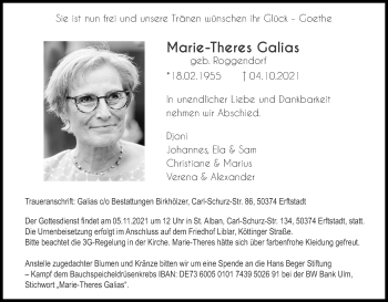 Anzeige von Marie-Theres Galias von Kölner Stadt-Anzeiger / Kölnische Rundschau / Express