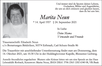 Anzeige von Marita Neun von  Werbepost 