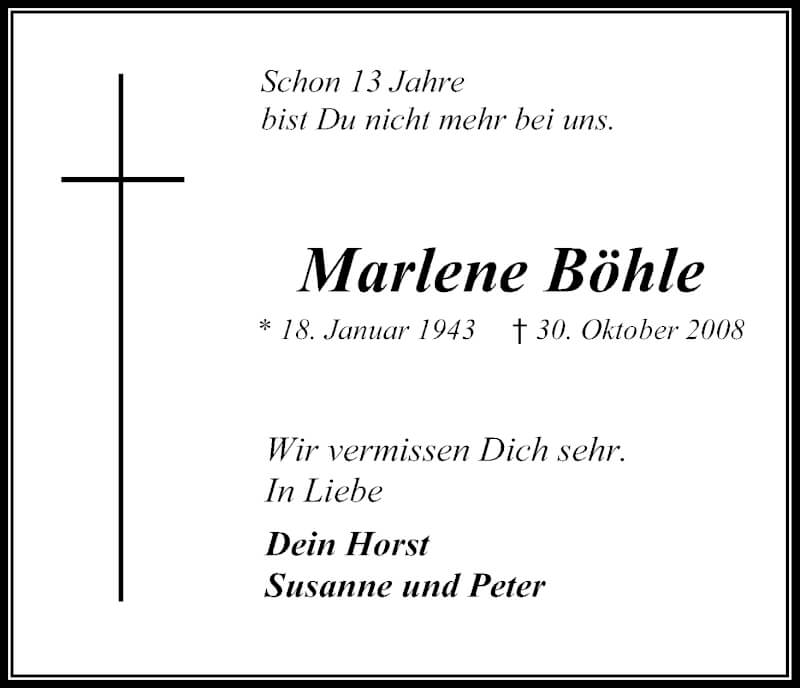  Traueranzeige für Marlene Böhle vom 18.07.2023 aus Kölner Stadt-Anzeiger / Kölnische Rundschau / Express