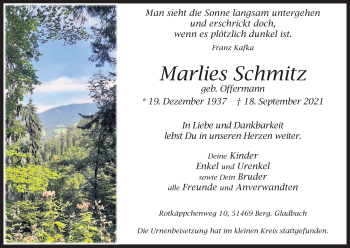Anzeige von Marlies Schmitz von Kölner Stadt-Anzeiger / Kölnische Rundschau / Express