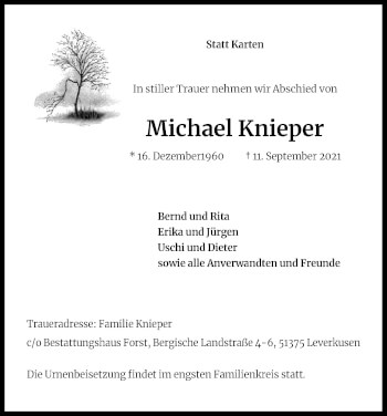 Anzeige von Michael Knieper von Kölner Stadt-Anzeiger / Kölnische Rundschau / Express