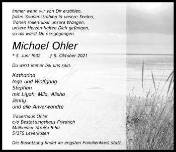 Anzeige von Michael Ohler von Kölner Stadt-Anzeiger / Kölnische Rundschau / Express