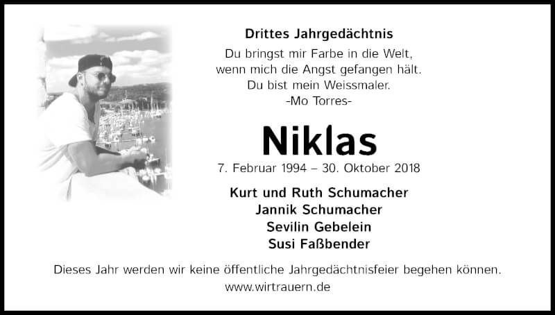  Traueranzeige für Niklas  vom 30.10.2021 aus Kölner Stadt-Anzeiger / Kölnische Rundschau / Express
