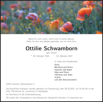 Anzeige von Ottilie Schwamborn von Kölner Stadt-Anzeiger / Kölnische Rundschau / Express