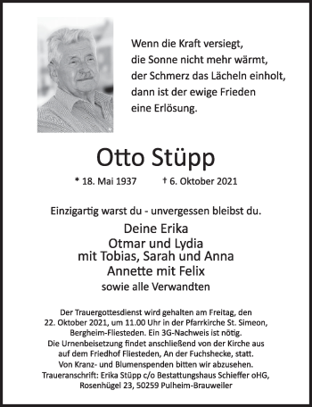 Anzeige von Otto Stüpp von  Werbepost 