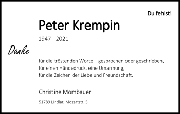 Anzeige von Peter Krempin von Kölner Stadt-Anzeiger / Kölnische Rundschau / Express