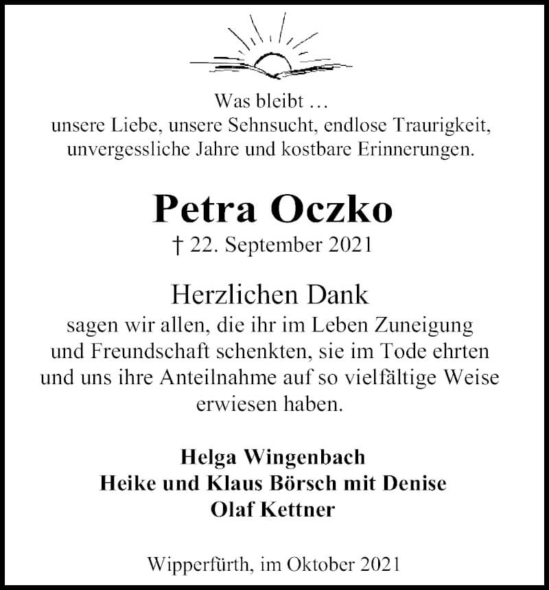  Traueranzeige für Petra Oczko vom 18.07.2023 aus Kölner Stadt-Anzeiger / Kölnische Rundschau / Express
