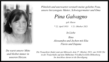Anzeige von Pina Galvagno von Kölner Stadt-Anzeiger / Kölnische Rundschau / Express