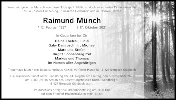 Anzeige von Raimund Münch von Kölner Stadt-Anzeiger / Kölnische Rundschau / Express