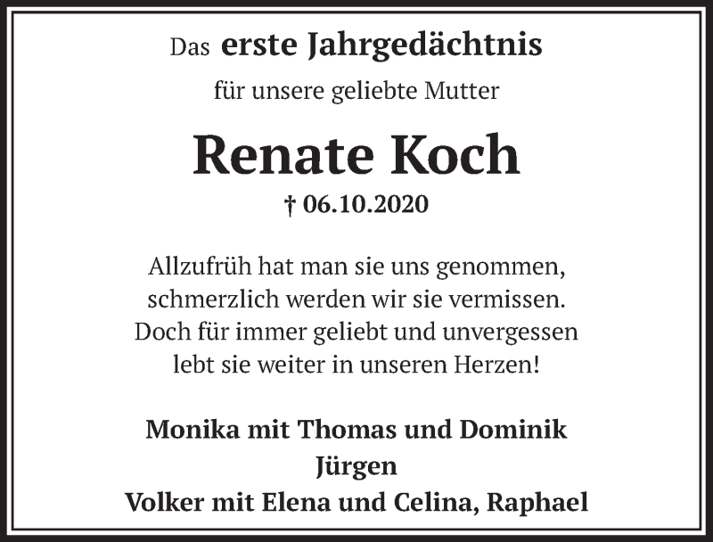  Traueranzeige für Renate Koch vom 18.07.2023 aus  Wochenende 