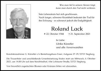 Anzeige von Roland Lack von Kölner Stadt-Anzeiger / Kölnische Rundschau / Express