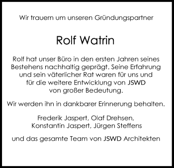 Anzeige von Rolf Watrin von Kölner Stadt-Anzeiger / Kölnische Rundschau / Express