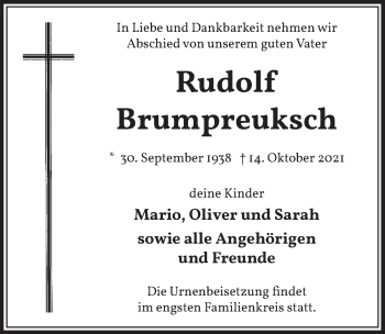 Anzeige von Rudolf Brumpreuksch von  Werbepost 