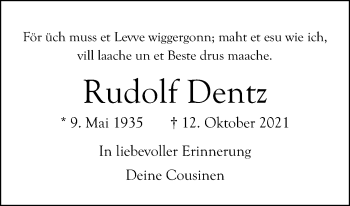 Anzeige von Rudolf Dentz von Kölner Stadt-Anzeiger / Kölnische Rundschau / Express