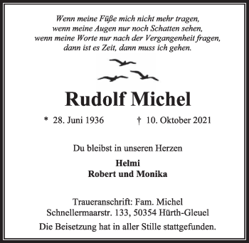 Anzeige von Rudolf Michel von  Wochenende 