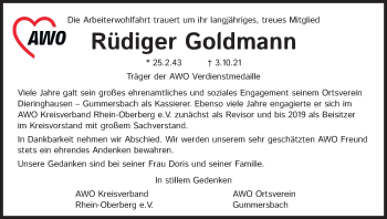Anzeige von Rüdiger Goldmann von Kölner Stadt-Anzeiger / Kölnische Rundschau / Express