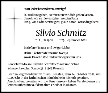 Anzeige von Silvio Schmitz von Kölner Stadt-Anzeiger / Kölnische Rundschau / Express