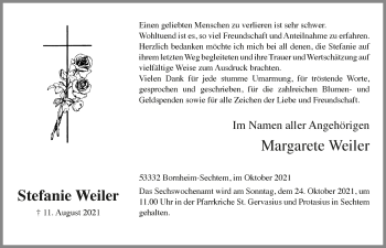 Anzeige von Stefanie Weiler von  Schlossbote/Werbekurier 