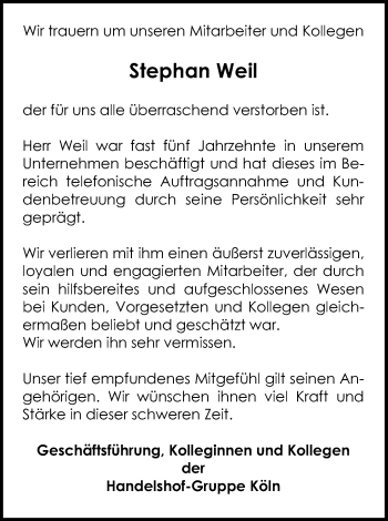 Anzeige von Stephan Weil von Kölner Stadt-Anzeiger / Kölnische Rundschau / Express