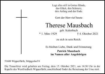 Anzeige von Therese Mausbach von Kölner Stadt-Anzeiger / Kölnische Rundschau / Express