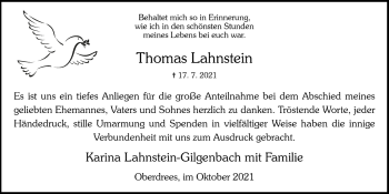 Anzeige von Thomas Lahnstein von  Schaufenster/Blickpunkt 
