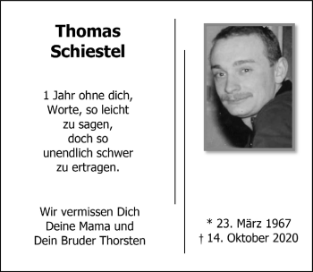 Anzeige von Thomas Schiestel von  Bergisches Handelsblatt 