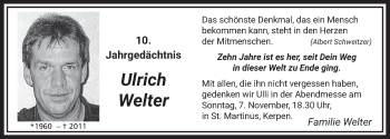 Anzeige von Ulrich Welter von  Werbepost 