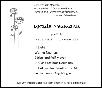 Anzeige von Ursula Neumann von Kölner Stadt-Anzeiger / Kölnische Rundschau / Express