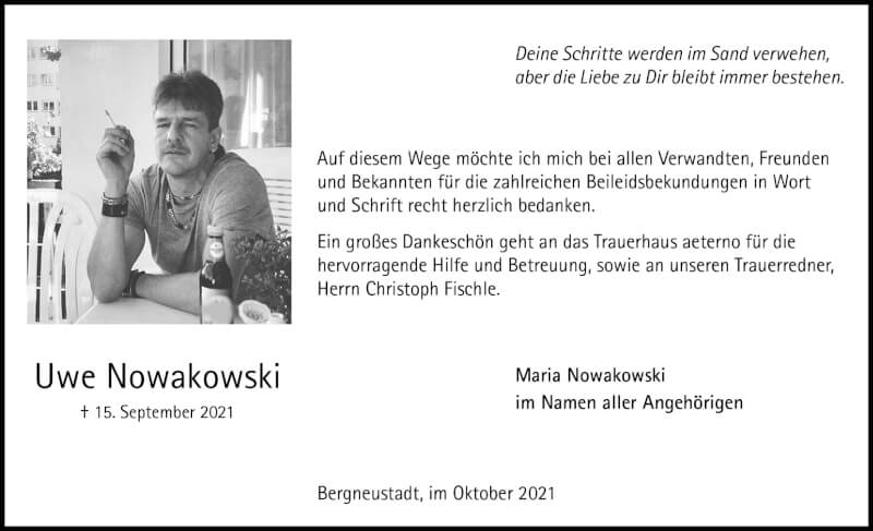  Traueranzeige für Uwe  Nowakowski vom 16.10.2021 aus Kölner Stadt-Anzeiger / Kölnische Rundschau / Express