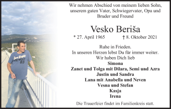 Anzeige von Vesko Berisa von Kölner Stadt-Anzeiger / Kölnische Rundschau / Express