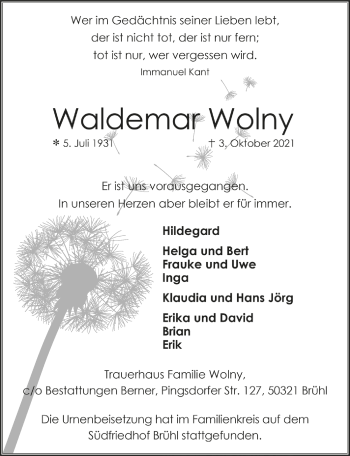 Anzeige von Waldemar Wolny von  Schlossbote/Werbekurier 