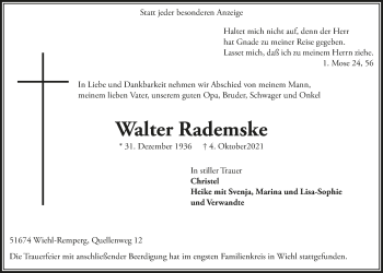 Anzeige von Walter Rademske von  Anzeigen Echo 