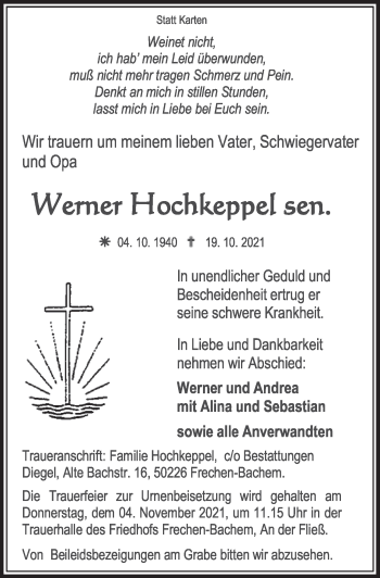 Anzeige von Werner Hochkeppe von  Wochenende 