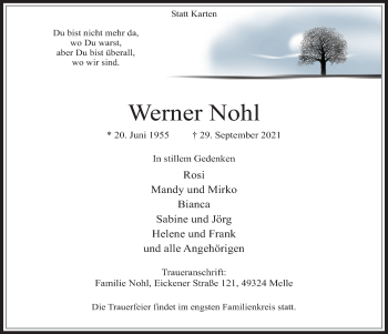Anzeige von Werner Nohl von  Schlossbote/Werbekurier 