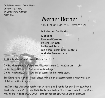 Anzeige von Werner Rother von  Anzeigen Echo 