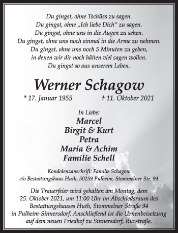 Anzeige von Werner Schagow von  Wochenende 