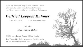 Anzeige von Wilfried Leopold Rühmer von Kölner Stadt-Anzeiger / Kölnische Rundschau / Express