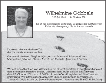 Anzeige von Wilhelmine Göbbels von  Werbepost 