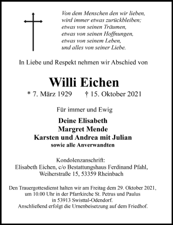 Anzeige von Willi Eichen von  Schaufenster/Blickpunkt 