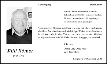 Anzeige von Willi Römer von Kölner Stadt-Anzeiger / Kölnische Rundschau / Express