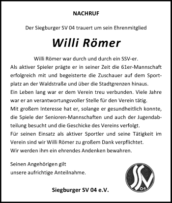 Anzeige von Willi Römer von Kölner Stadt-Anzeiger / Kölnische Rundschau / Express