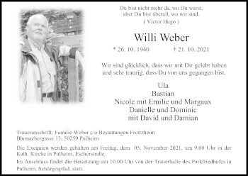 Anzeige von Willi Weber von Kölner Stadt-Anzeiger / Kölnische Rundschau / Express
