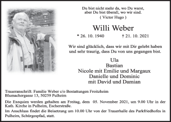 Anzeige von Willi Weber von  Wochenende 