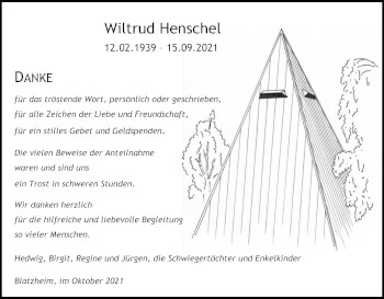Anzeige von Wiltrud Henschel von Kölner Stadt-Anzeiger / Kölnische Rundschau / Express