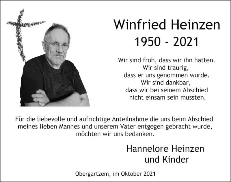  Traueranzeige für Winfried Heinzen vom 16.10.2021 aus  Blickpunkt Euskirchen 