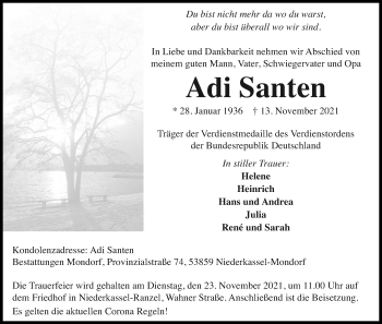 Anzeige von Adi Santen von Kölner Stadt-Anzeiger / Kölnische Rundschau / Express