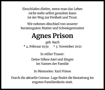 Anzeige von Agnes Prison von Kölner Stadt-Anzeiger / Kölnische Rundschau / Express