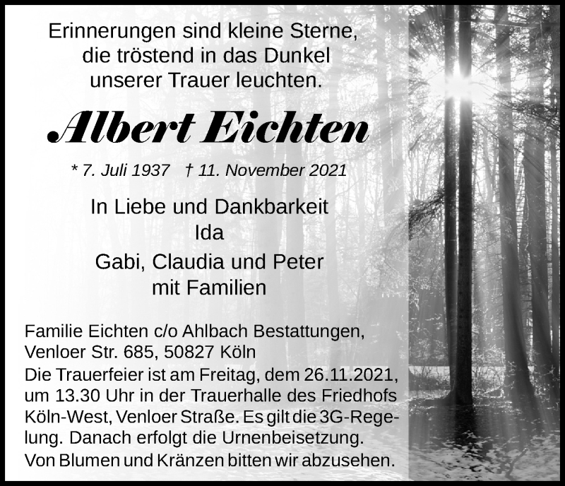  Traueranzeige für Albert Eichten vom 20.11.2021 aus Kölner Stadt-Anzeiger / Kölnische Rundschau / Express