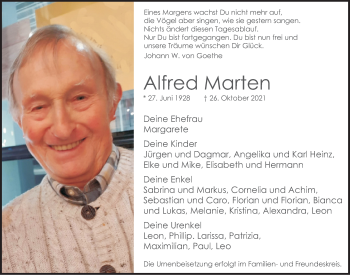 Anzeige von Alfred Marten von  Schlossbote/Werbekurier 